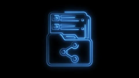 Glowing neon folder with share icon animation on black background for Stock Footage 322971695