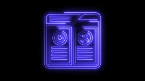 Glowing neon folder showing customer feedback happy and sad reviews minimalist Stock Footage 322990537