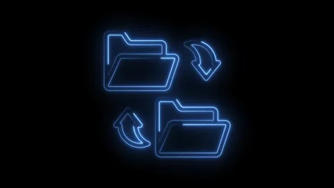 Glowing neon folder transfer animation illustrating data migration and Video stock 322961998