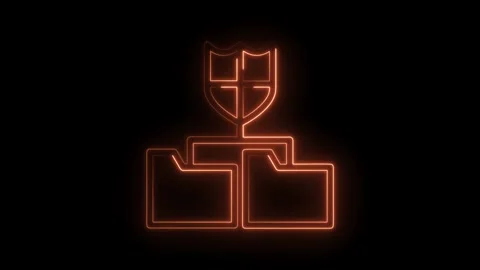 Glowing neon folders with shield connection representing secure data transfer Stock Footage 322975168