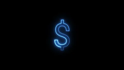 Glowing neon font USD dollar sign symbol animation on dark background. symb.. Stock Footage 308351633