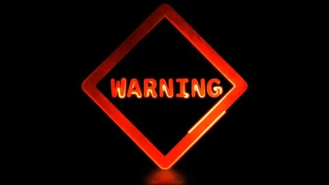 Glowing neon frame effect looping caution warning sign symbol. Black backgr.. Ilustração Stock