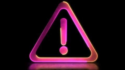 Glowing neon frame effect looping caution warning sign symbol. Black backgr.. Illustrazione stock