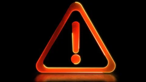 Glowing neon frame effect looping caution warning sign symbol. Black backgr.. Illustrazione stock