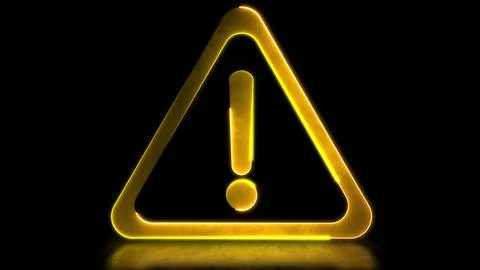 Glowing neon frame effect looping caution warning sign symbol. Black backgr.. Illustrazione stock