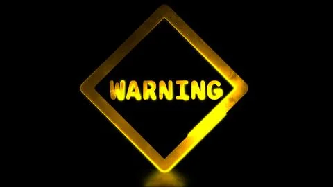 Glowing neon frame effect looping caution warning sign symbol. Black backgr.. イラスト素材