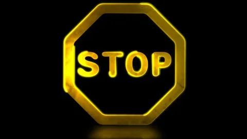 Glowing neon frame effect looping stop sign symbol, black background. Illustrazione stock