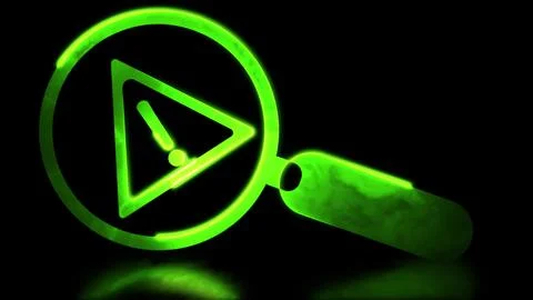 Glowing neon frame effect magnifying glass icon search warning symbol black.. Stock Illustration
