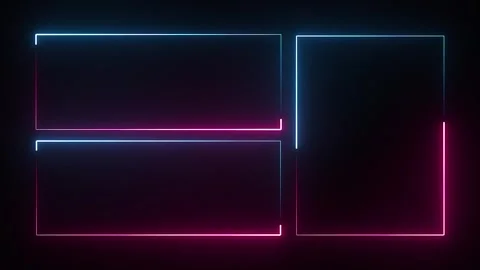 Glowing neon frames with blue and pink lights on dark abstract background 動画素材 336490567