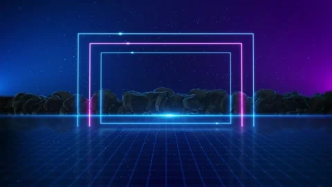 Glowing neon frames digital grid abstract landscape immersive virtual stage effe Stock Footage 342787665
