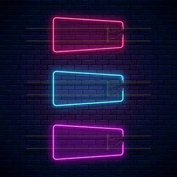 Glowing neon frames. Neon light banners set. Realistic glow signboard. Glowin Illustrazione stock