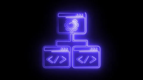 Glowing neon framework icon isolated on black background. HD Video motion g.. Video stock 314641990