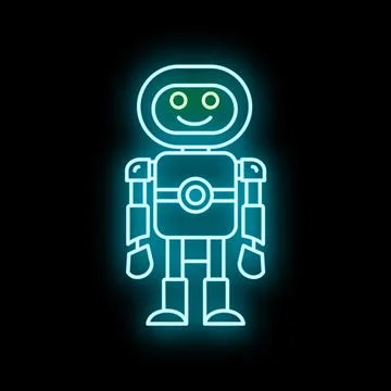 Glowing neon friendly robot icon representing artificial intelligence イラスト素材