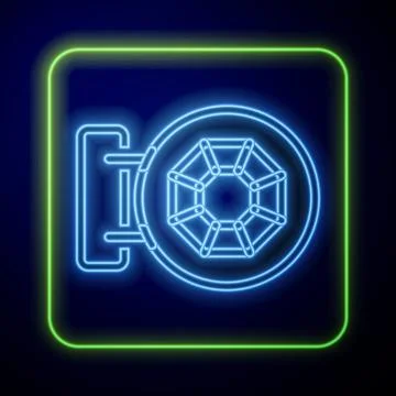 Glowing neon Front facade building jewelry store icon isolated on blue Ilustración de archivo
