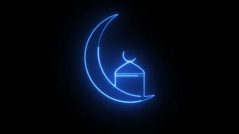 Glowing neon Full animation of a continuous single line self-drawing Islami.. Stock Footage 309383545