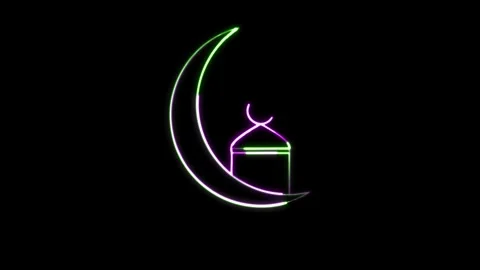 Glowing neon Full animation of a continuous single line self-drawing Islami.. Stock Footage 309383559