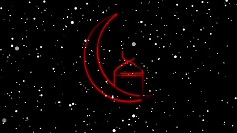 Glowing neon Full animation of a continuous single line self-drawing Islami.. Stock Footage 309383624