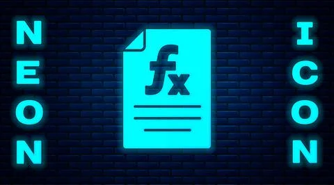 Glowing neon Function mathematical symbol icon isolated on brick wall background イラスト素材