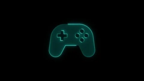 Glowing neon game controller sign flickering in dark space representing mod.. Stock Footage 345549947