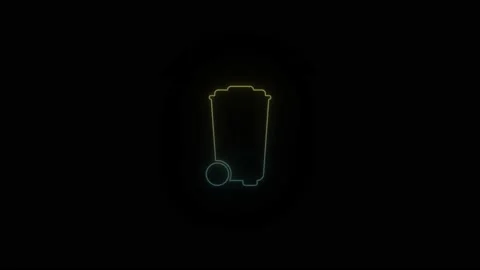 Glowing neon garbage can icon on black background. Stock Footage 194965703