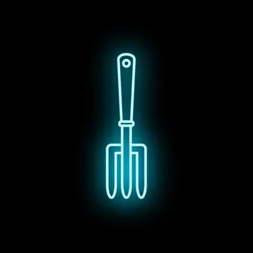 Glowing neon garden fork on black background Stock Illustration
