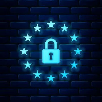 Glowing neon GDPR - General data protection regulation icon isolated on brick イラスト素材