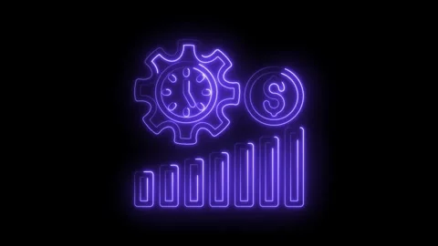 Glowing Neon Gear Clock Dollar Coin Bar Chart Business Growth Finance Time .. 動画素材 315498163