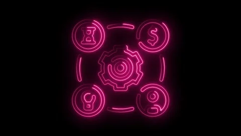 Glowing Neon Gear Icon Cycle Dollar Hourglass Lightbulb Business Process Co.. Stock Footage 315498107