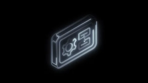 Glowing Neon Gear Icon With Data Blocks Futuristic Technology Symbol Isolat.. Stockbeeldmateriaal 314703684