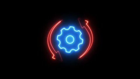 Glowing Neon Gear Icon for Software Upgrade, Automation &amp; Configuration Process Stock Footage 310281671