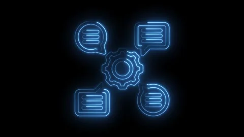 Glowing neon gear surrounded by chat bubbles depicting automation and commu.. Stock Footage 346005930