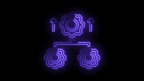 Glowing neon gear system animation for process optimization and digital Stock Footage 330782668