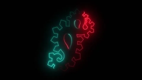 Glowing neon gears connected in a dark background 库存影片 346213397