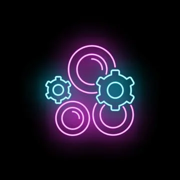 Glowing neon gears representing settings and system integration Illustrazione stock