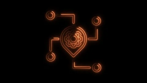 Glowing neon geolocation technology network node connection on a black back.. Stock Footage 309914853