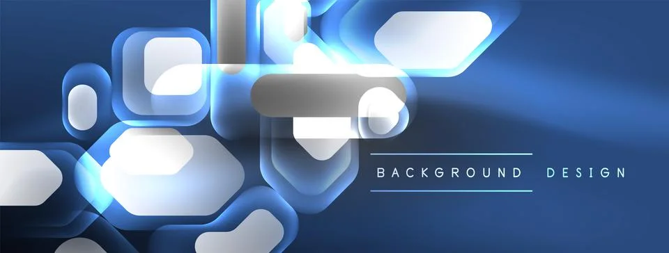 Glowing neon geometric elements abstract background. Neon light or laser show Stock Illustration