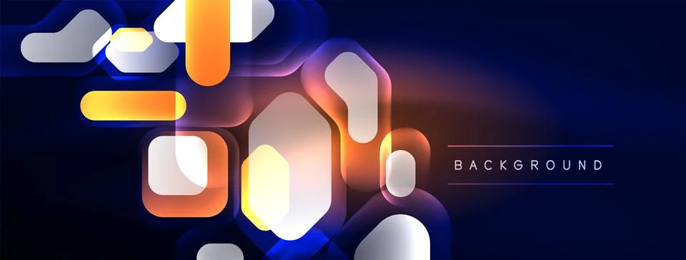 Glowing neon geometric elements abstract background. Neon light or laser show Illustrazione stock