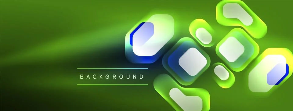 Glowing neon geometric elements abstract background. Neon light or laser show Stock Illustration