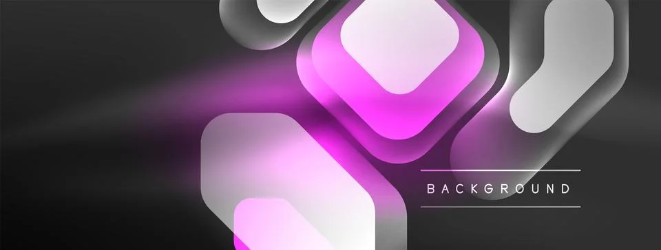 Glowing neon geometric elements abstract background. Neon light or laser show Stock Illustration