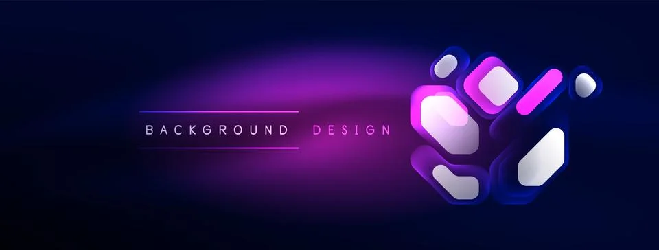 Glowing neon geometric elements abstract background. Neon light or laser show Stock Illustration
