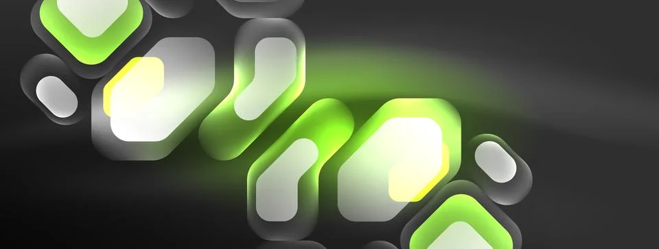 Glowing neon geometric elements abstract background. Neon light or laser show Stock Illustration
