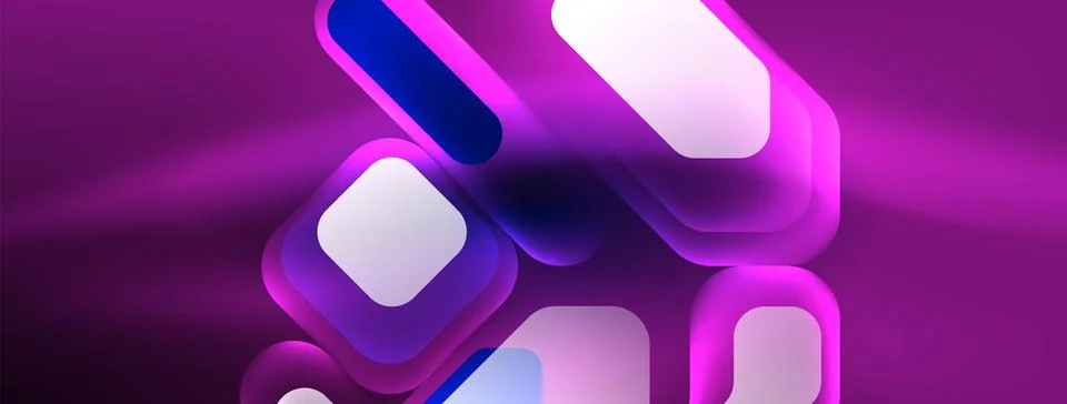 Glowing neon geometric elements abstract background. Neon light or laser show Stock Illustration