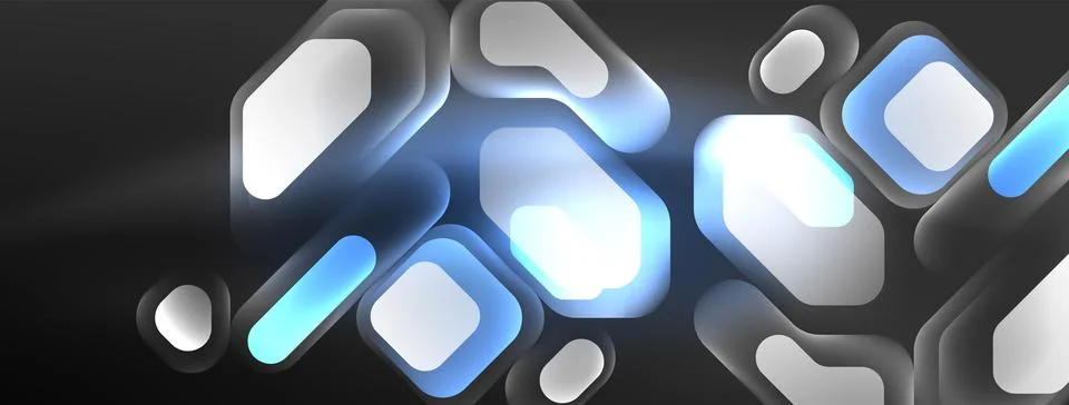 Glowing neon geometric elements abstract background. Neon light or laser show Stockillustratie