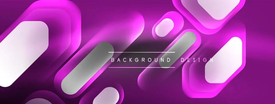 Glowing neon geometric elements abstract background. Neon light or laser show Illustrazione stock