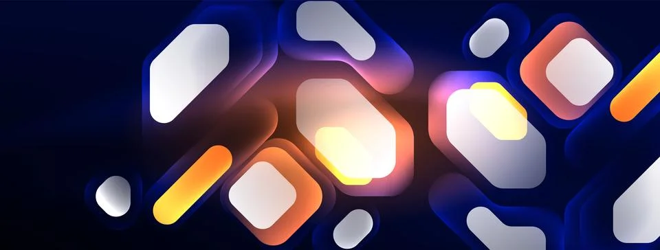 Glowing neon geometric elements abstract background. Neon light or laser show 스톡 일러스트