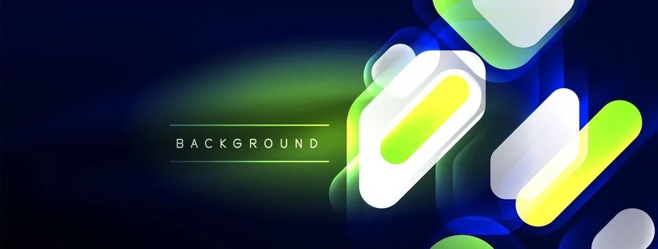 Glowing neon geometric elements abstract background. Neon light or laser show Illustrazione stock