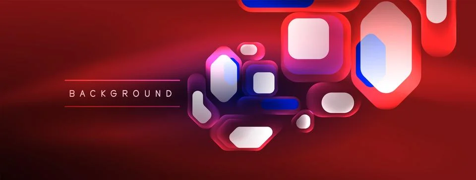 Glowing neon geometric elements abstract background. Neon light or laser show Illustrazione stock