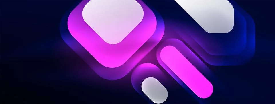 Glowing neon geometric elements abstract background. Neon light or laser show Stock Illustration