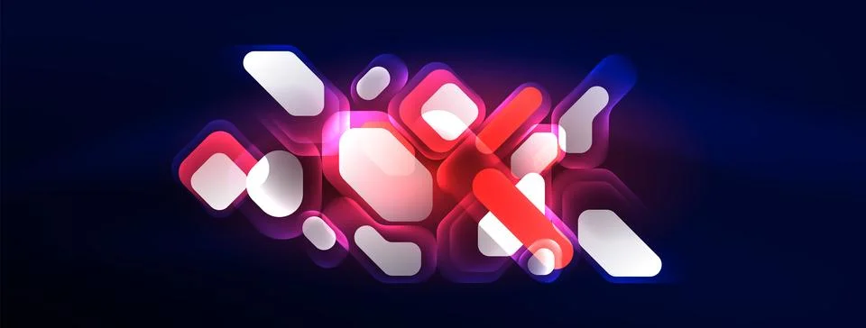 Glowing neon geometric elements abstract background. Neon light or laser show 스톡 일러스트