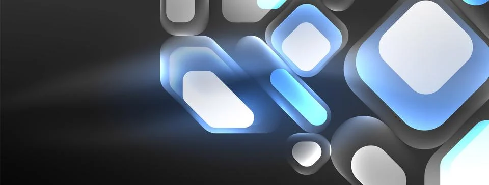 Glowing neon geometric elements abstract background. Neon light or laser show Stock Illustration